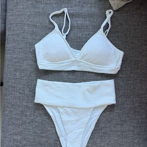 White Textured Bikini Bottoms